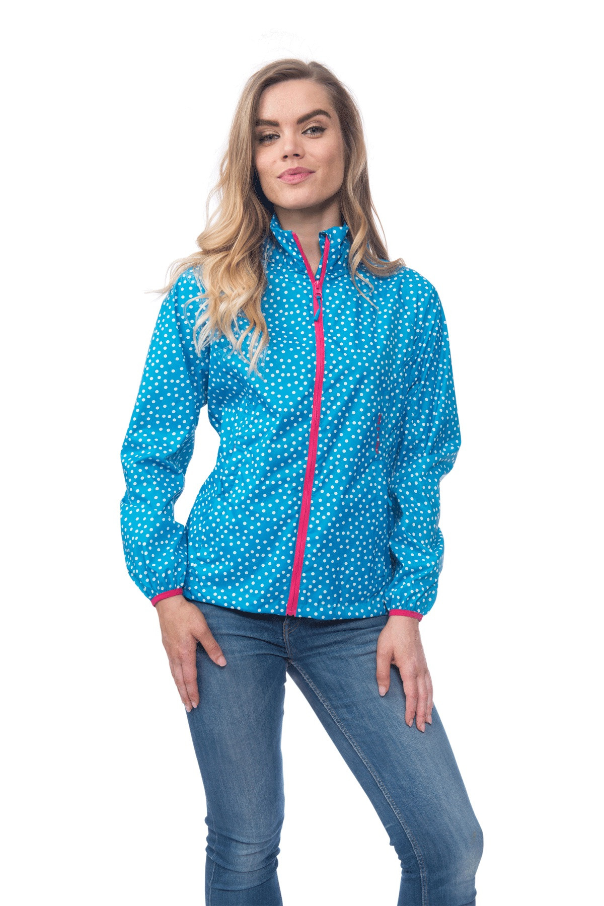 Ветровка Женская Непромокаемая Мембранная Mac In A Sac Elle Синяя В Горошек